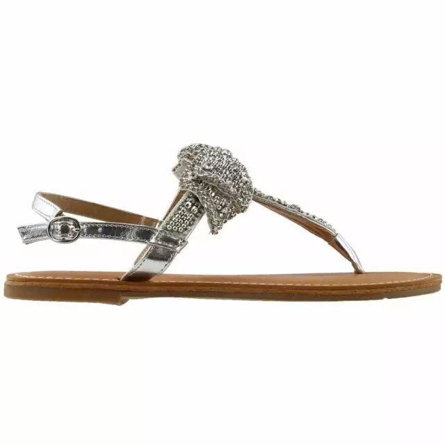 Dolce by Mojo Moxy Sienna Rhinestone Flat TStrap  Womens Silver Casual Sandals E