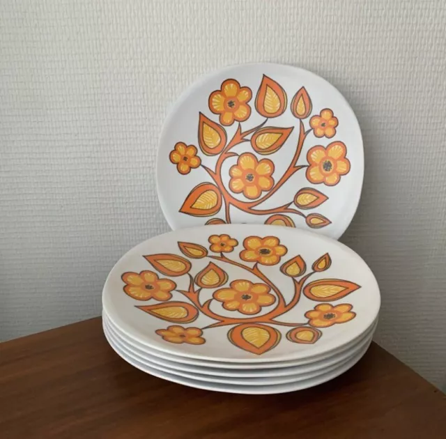 6 assiettes vintage floral melamine Voluform