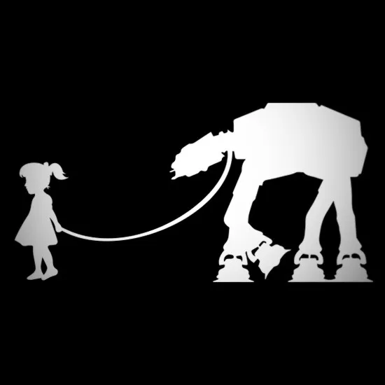 Banksy Star Wars Vinyl Decal Sticker, Girl Walking AT AT Car Van Bumper Sticker