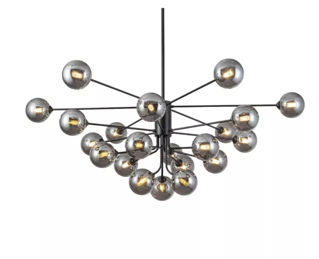 21-Light Glass Globe Sputnik Chandelier Light Mid-Century Modern Smokey Black