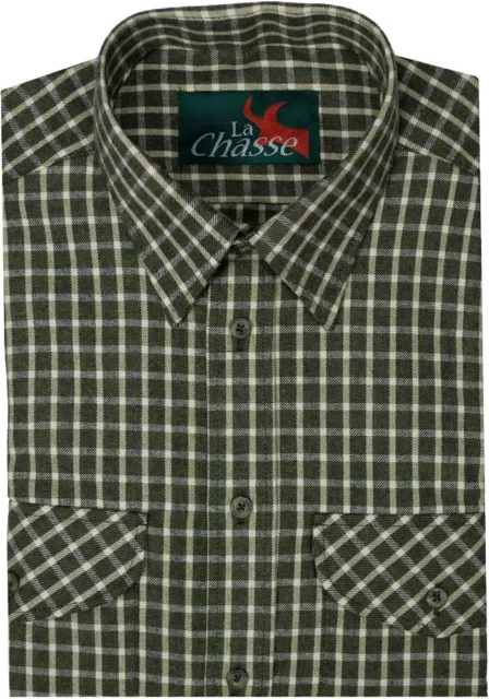 Camicia boscaiolo La Chasse® camicia flanella uomo con 2 tasche sul petto camicia da caccia oliva