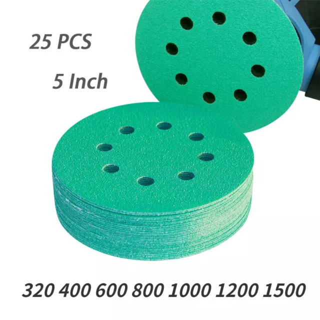 5 inch 125mm Wet and Dry Sanding discs Sandpaper Film Pads 400-2000 GRIT 8 Hole