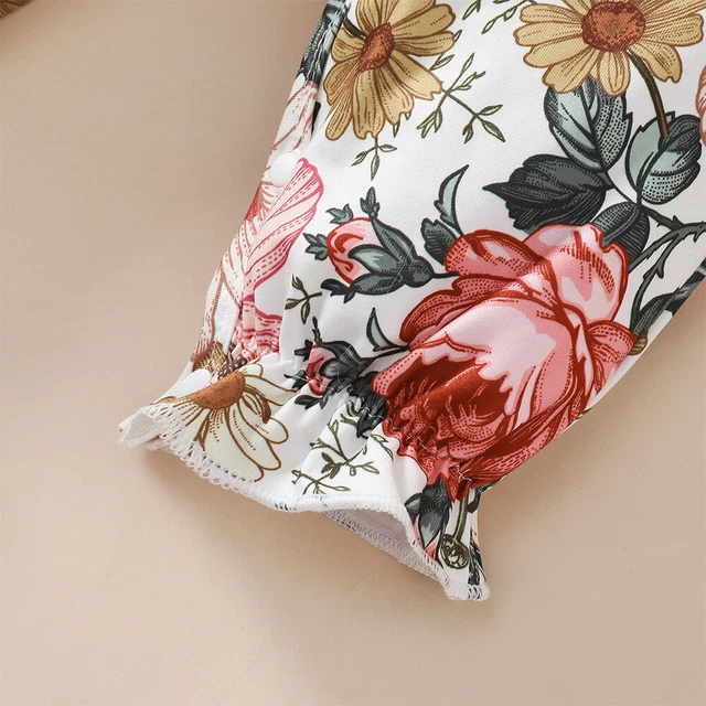 Newborn Baby Girls Floral Ruffle Tops Pants Clothes Set Jumpsuit Romper Outfits 9