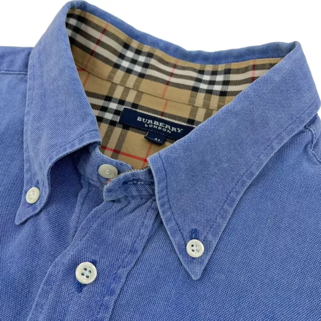 Burberry Men's Long Sleeve Oxford Nova Check Button Down Shirt Blue Large *Flaws