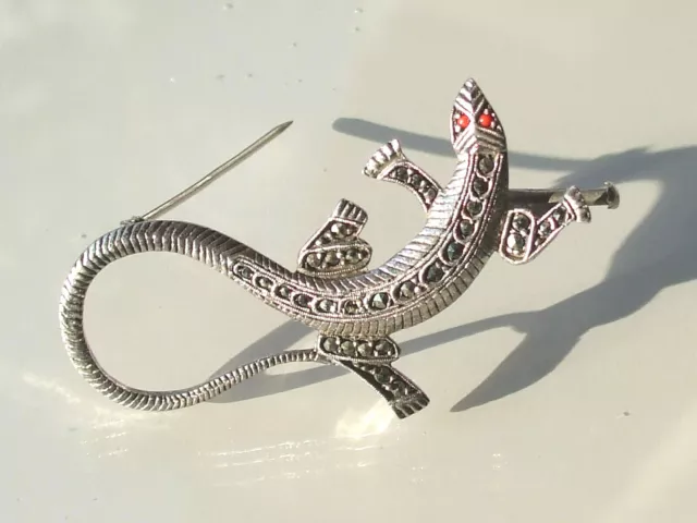 BELLE BROCHE LEZARD / SALAMANDRE ANCIENNE 1950/60 en ARGENT avec MARCASSITE