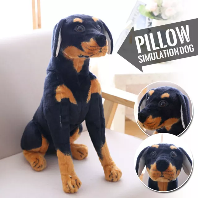 Simulation Doberman Pinscher Dog Plush Toy Realistic Stuffed Animal Kids Gift