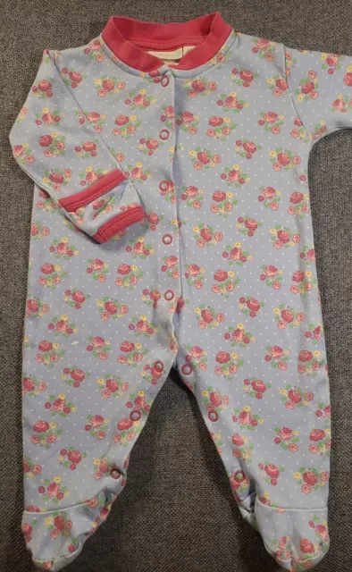 Jojo Maman Bebe Baby Girl floral sleepsuit 0-3 Months blue spot babygrow (49)