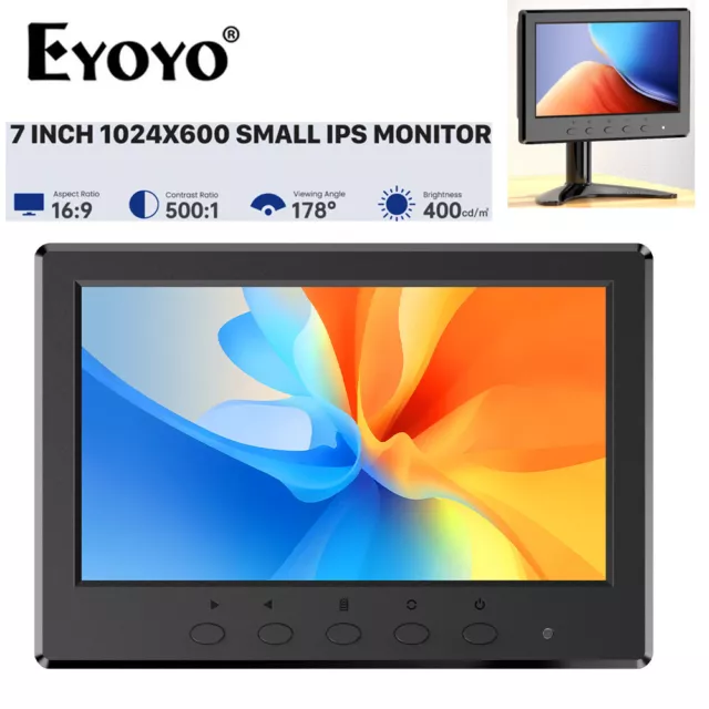 Eyoyo 7'' Mini Monitor IPS HDMI Monitor 1024x600 HMDI AV VGA BNC USB Eingang