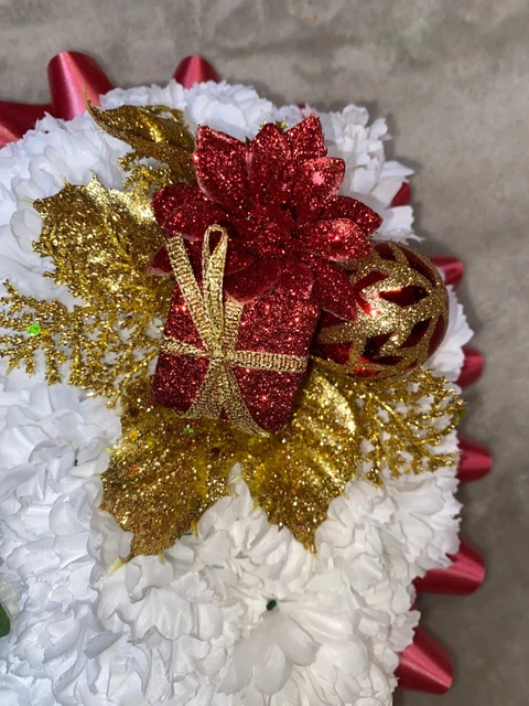 Christmas Heart Memorial Funeral Grave Wreath Bunch Of Flowers & Pick Decoration