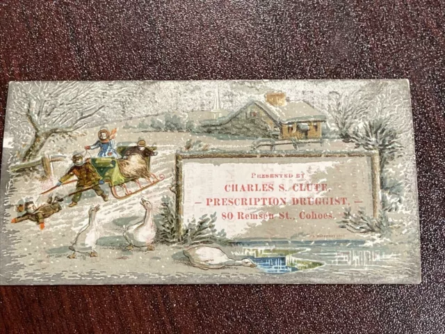 Charles Clute Cohoes NY Sleigh Snowy Landscape Victorian Trade Card