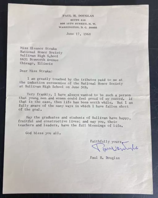 Senator Paul H. Douglas Signed Letter & envelop Autographed  Politician 2