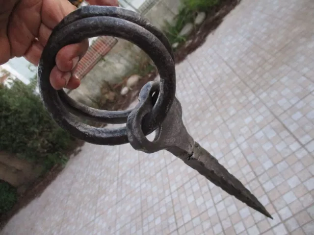 Antique Wrought Iron Strong Tethering Double Ring on Pin Game Hook Old Hardware