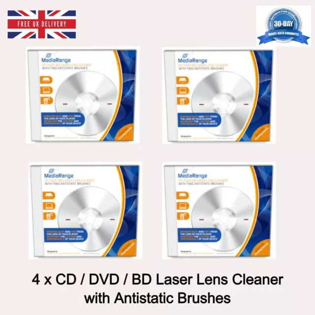 4 x CD/DVD/BLURA Disc Laser Lens Cleaner with Antistatic Brushes CD Jewel Case