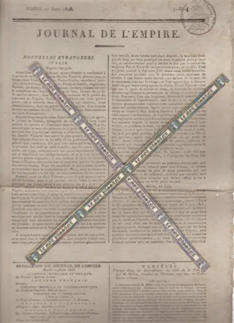 Napoléon Journal de l'Empire 21/06/1808.Condamnés à mort auteurs attentat Naples