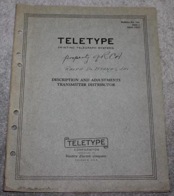 1941 Western Electric Teletype Printing Telegraph Systems Transmitter
