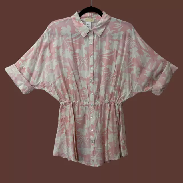 L*Space Pacifica Button Up Floral Tunic Pink White Swim Cover-up Women XS/S NWT