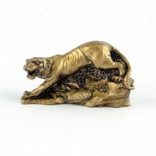 CHINESE ZODIAC GOLDEN Tiger Statue Figurine Feng Shui Animal Bronze
