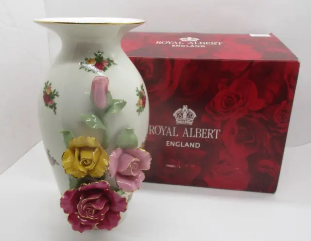 Royal Albert Old Country Roses 9 5/8" Sculpted 3-Dim Vase Porcelain England EUC