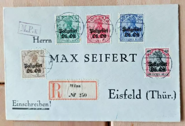E-Brief Germania Postgebiet Ob. Ost von Wilna nach Eisfeld 1916