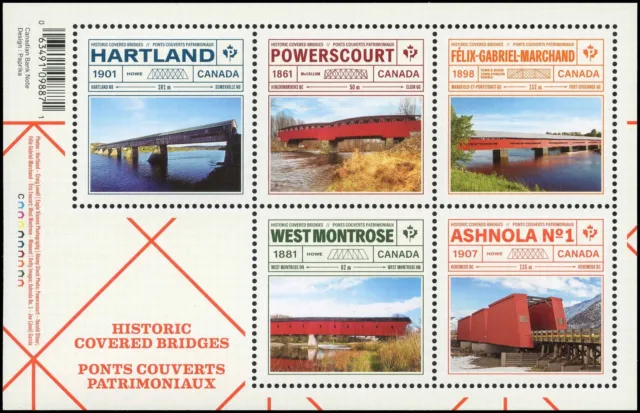 Canada Stamps Souvenir sheet of 5, Historic Covered Bridges, #3180 MNH