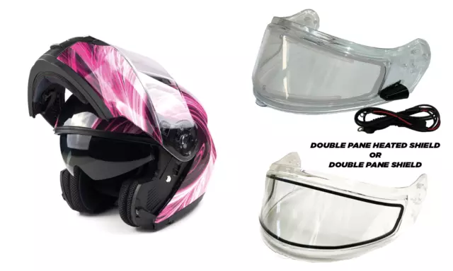 Modular Snowmobile Helmet Electric OR Dual  Shield Pink Adult DOT SNOW