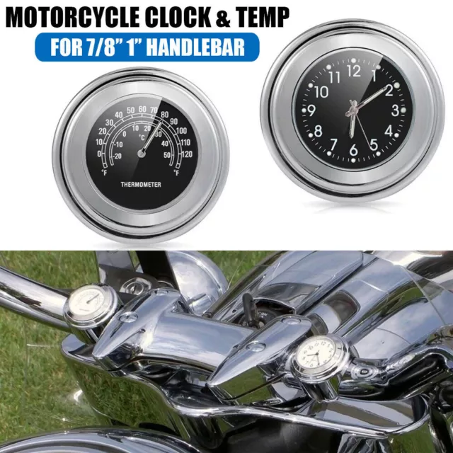 Motorrad Lenkeruhr Thermometer Motorraduhr Uhren Für 7/8" 1'' Lenker Wasserdicht