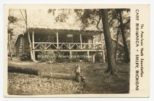 SHELBY, Mich. ~ Camp Miniwanca, cabin ~ 1944 RPPC postcard, Michigan
