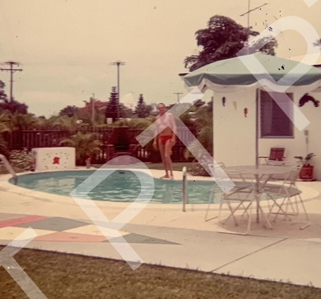 Vtg Photo Shirtless Well-built Man In Red Speedo At His Pool 1970s Gay Interest