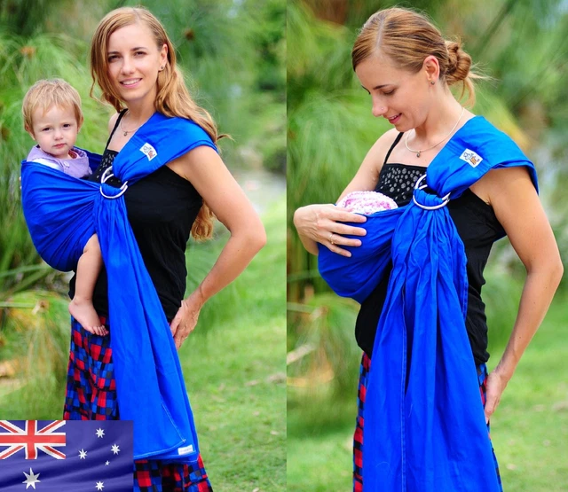 WALKABOUT ring sling Baby Carrier Pouch Newborn Toddler Cotton Blue RRP $59.95