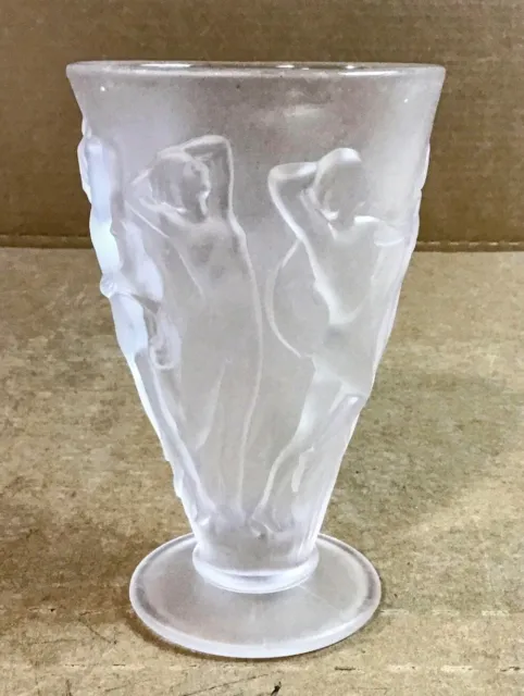 1920s Consolidated Martele Art Deco Frosted Satin Glass Goblet Dancing Nymphs