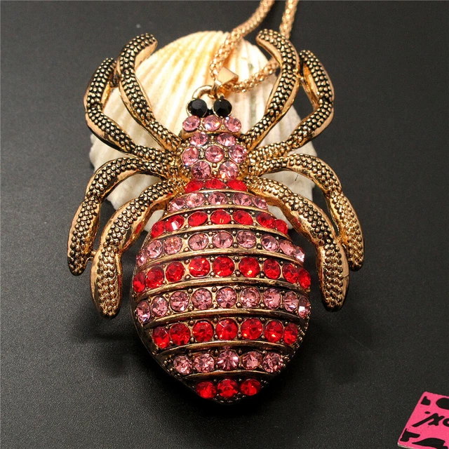 New Bling Red Crystal Spider Insect Pendant Fashion Women Chain Necklace