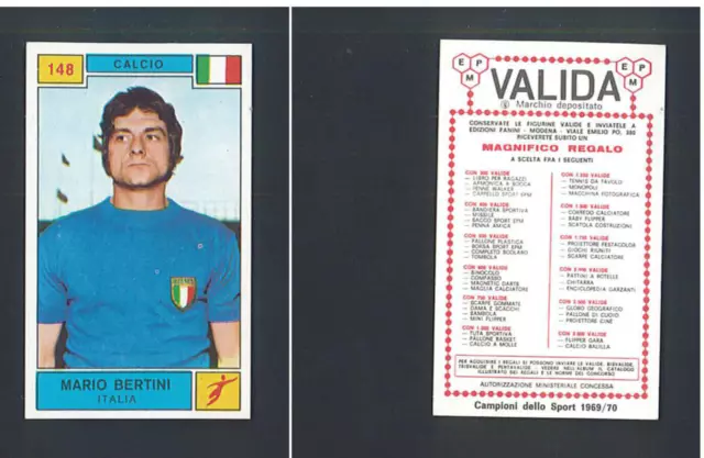 Figurina Campioni dello Sport 1969-70 N.148 Bertini Calcio Italia Nuova da SET ▓