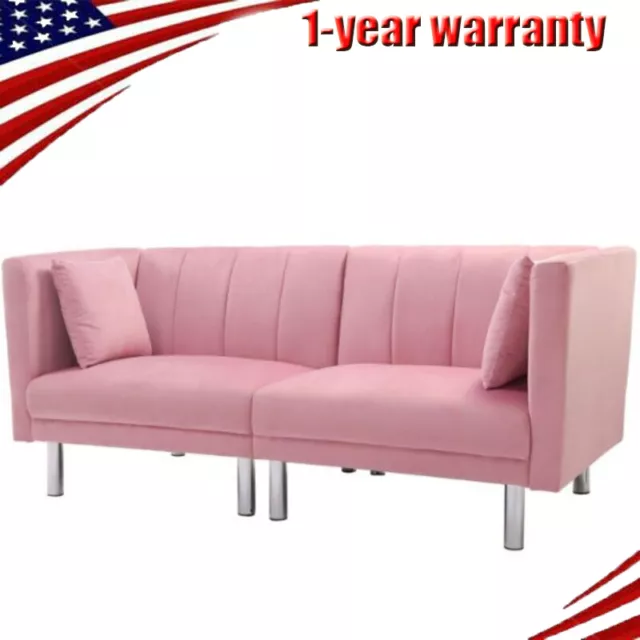 73.2" Sleeper Sofa Bed Futon Convertible Couch Soft Lounger Loveseat w/2 Pillows