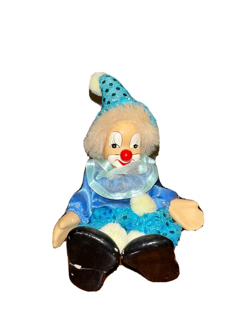 Vintage Clown with Porcelain Face Cloth Body Hands and Feet Doll 7 Inch