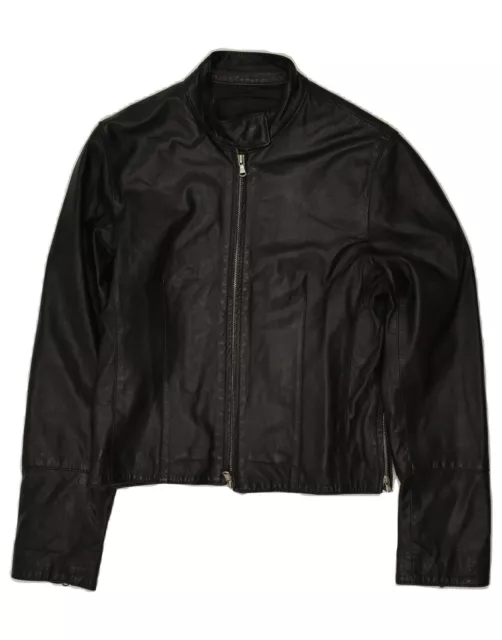 VINTAGE Womens Crop Leather Jacket UK 10 Small Black Leather BG50
