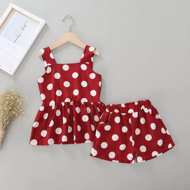 Toddler Kids Baby Girls Polka Dot Print Suspenders Top Tee+Short Outfits Clothes