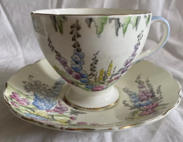 Large Vintage Cup And Saucer By Foley Hollyhocks Design