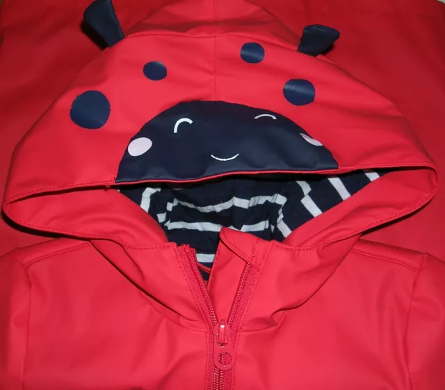 Joules Boys Red Rubber Ladybird Hooded Cotton Lined Jacket Coat Age 3 98cm