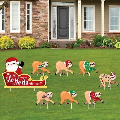 Sloth Christmas Santa Sleigh - Lawn Decor - Holiday Yard Signs - Set of 8