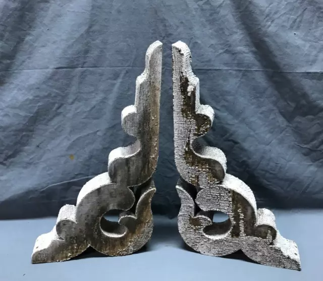 Antique Pair Wood Porch Brackets 9X15 Shabby White VTG Chic Corbels Old 614-24B