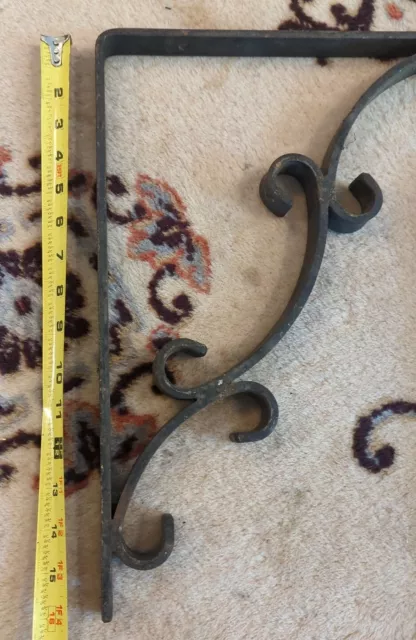 Pair Old Vintage Heavy Cast Iron BRACKETS Scroll Ornate 16" x 14" Shelf Wall 2