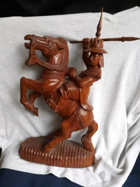 asia Burmese Nat Warrior on Horse Wood Carving sculpture statue 18" rare htf 