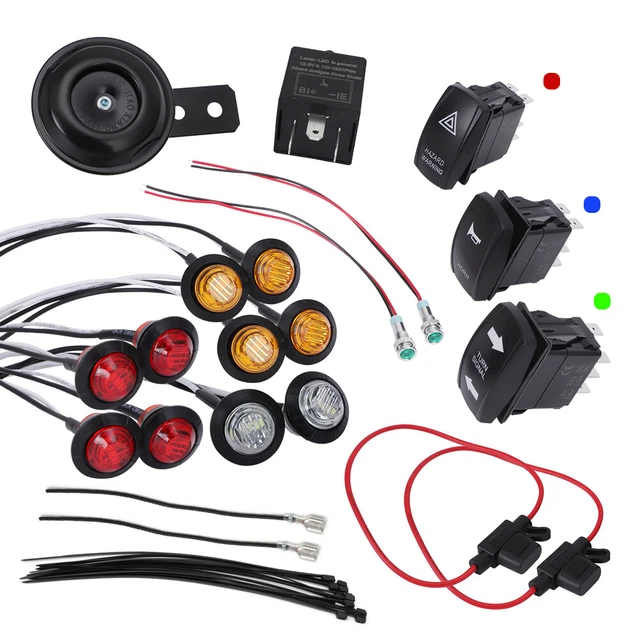 LED ROCKER SWITCH Turn Signal Kit Street Legal Light Horn Hazard For ...