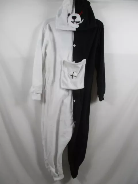 Panda Costume Womens Union Suit Large Black White Hooded Button Anime Read