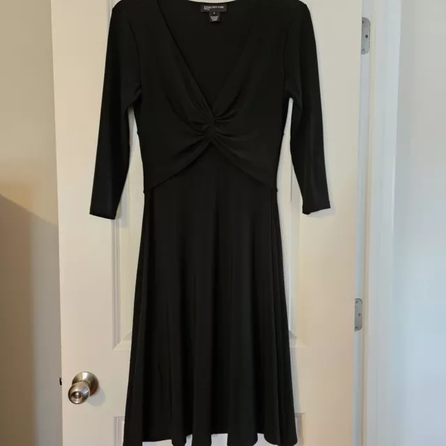 Jones New York Black Twist Front Dress With 3/4 Sleeves Size 8