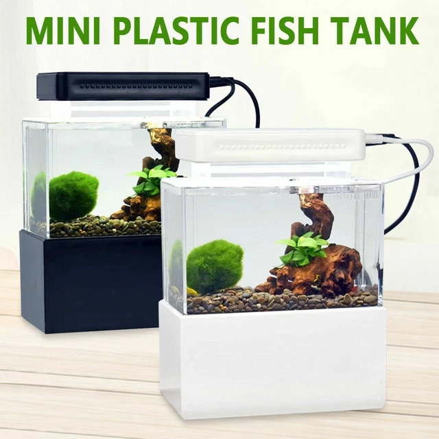Mini Aquarium Fish Tank Desktop Led Light Goldfish Bowl Quiet Air Pump 2 Colors 3