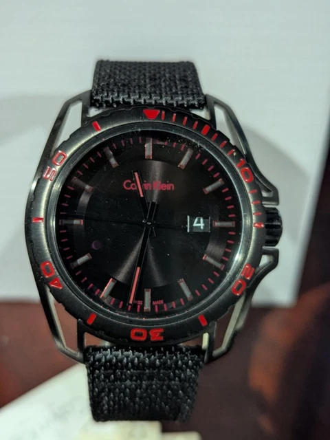 Mens Wristwatch CK CALVIN KLEIN EARTH K5Y31ZB1 Leather Fabric Black SWISS MADE Mens Wristwatch CK CALVIN KLEIN EARTH K5Y31TB1 Leather  main image 3