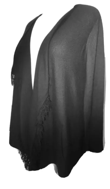 NWOT Womens Lisa Rinna Collection Open Front Fringe Cardigan w/Pockets-Black-M