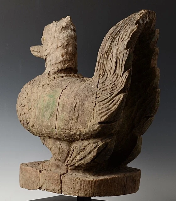 19th Century, Mandalay, Antique Burmese Wooden Standing Peacock 7