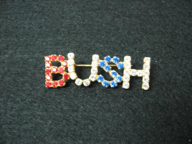 rare BUSH rhinestone brooch pin POLITICAL RED WHITE BLUE